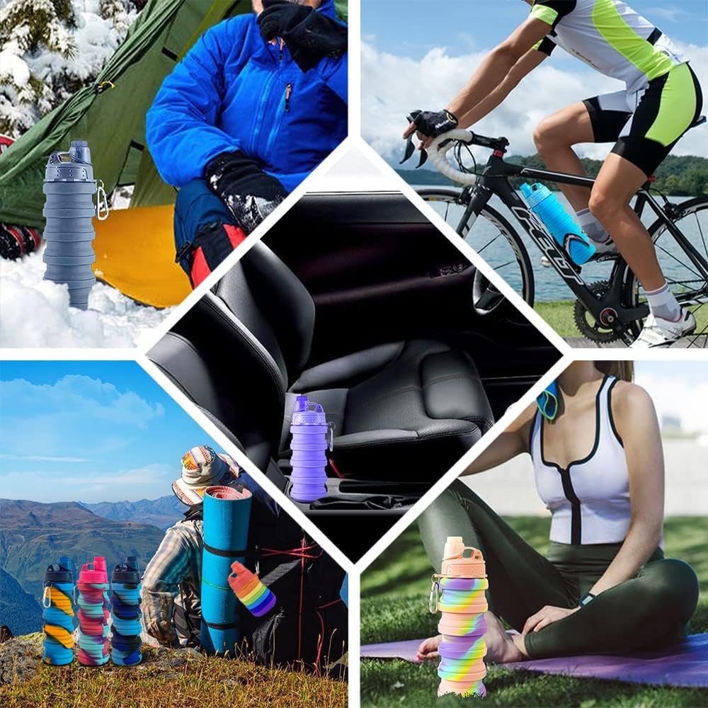 Collapsible Water Bottles 3 pack Travel Water Bottle Portable Hiking Water Bottle with Leak proof Twist Cap 500ML Reusable BPA Free Silicone Water Bottles with Carabiner. (Colorful) - Image 5