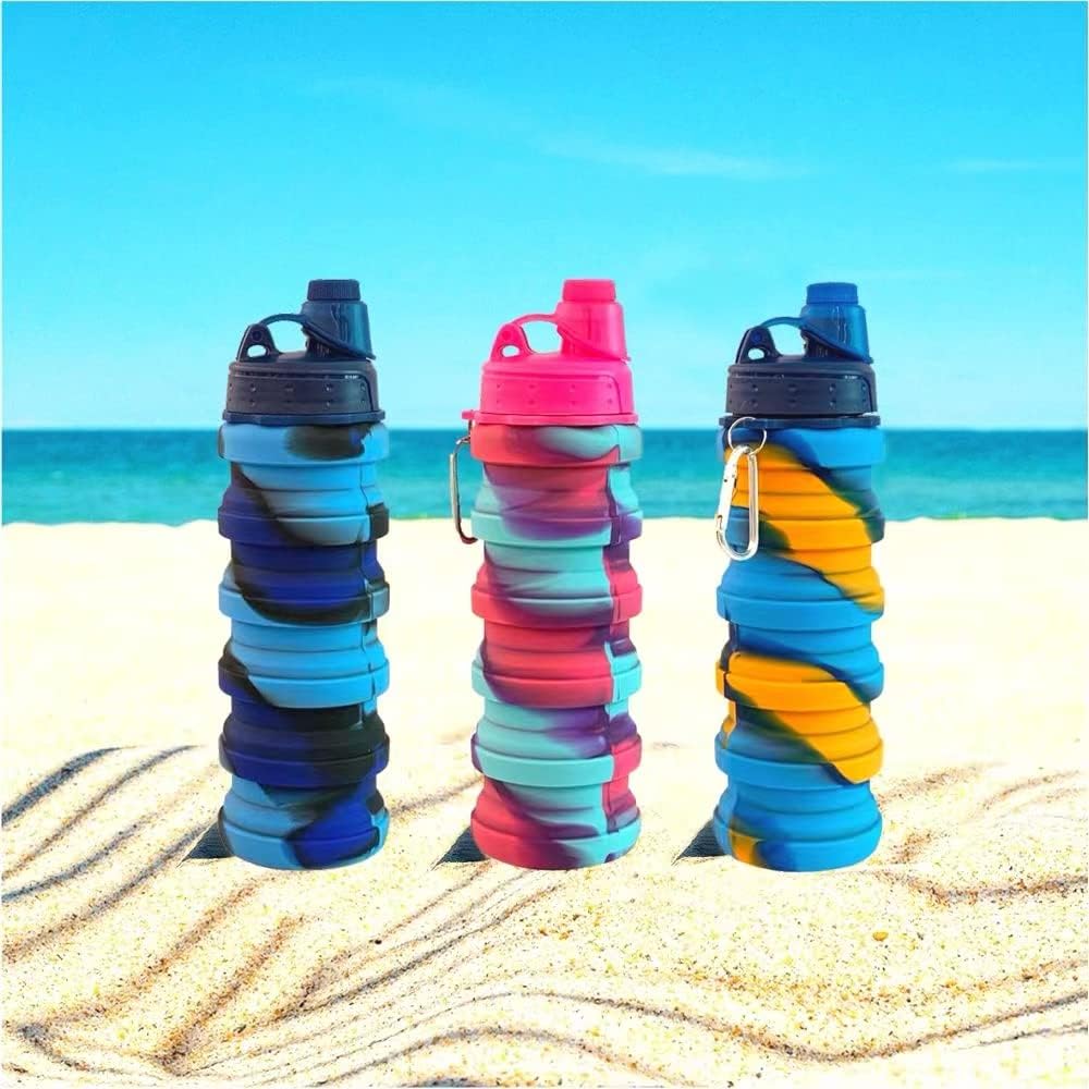 Collapsible Water Bottles 3 pack Travel Water Bottle Portable Hiking Water Bottle with Leak proof Twist Cap 500ML Reusable BPA Free Silicone Water Bottles with Carabiner. (Colorful) - Image 7