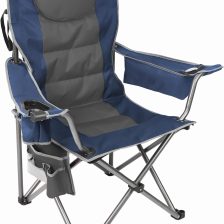 Oversized Camping Chair, Full Padded Outdoor Folding Chair Support 350 LBS, Heavy Duty Lawn Chair w/Cup Holder, Cooler Bag, Shoulder Straps for Adult-Blue