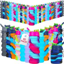 Sunnyray 40 Pack Collapsible Water Bottles 17oz Silicone Foldable Water Bottle Bulk Portable Leak Proof Reusable Camouflage Sports Bottles with Clip for Travel Hiking Camping Outdoor